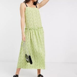 TopShop Lime Green Cottagecore Drop Waist Dress